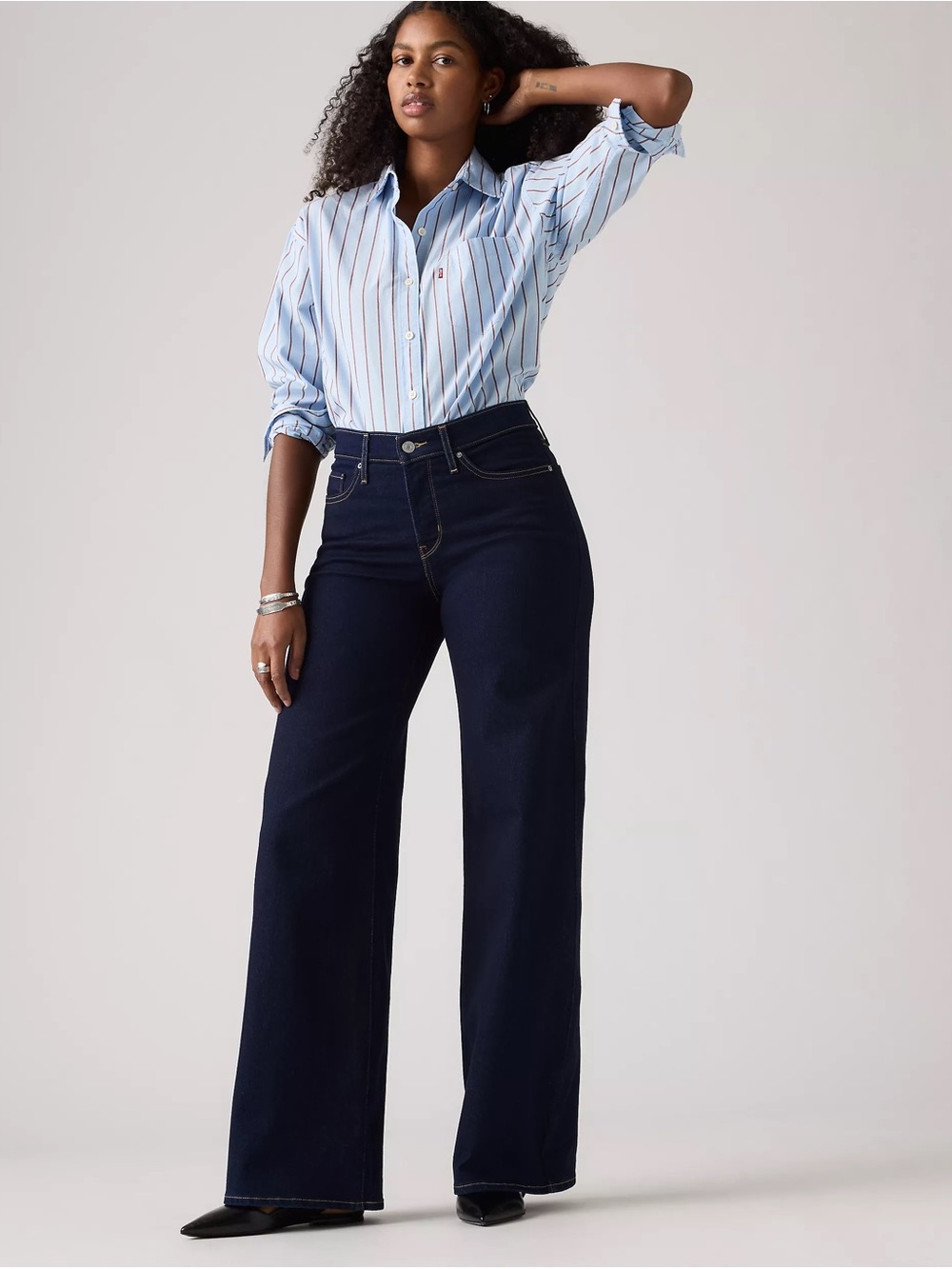 Levis 318 Shaping Wide Leg Womens Jeans- Dark Wash Size 26